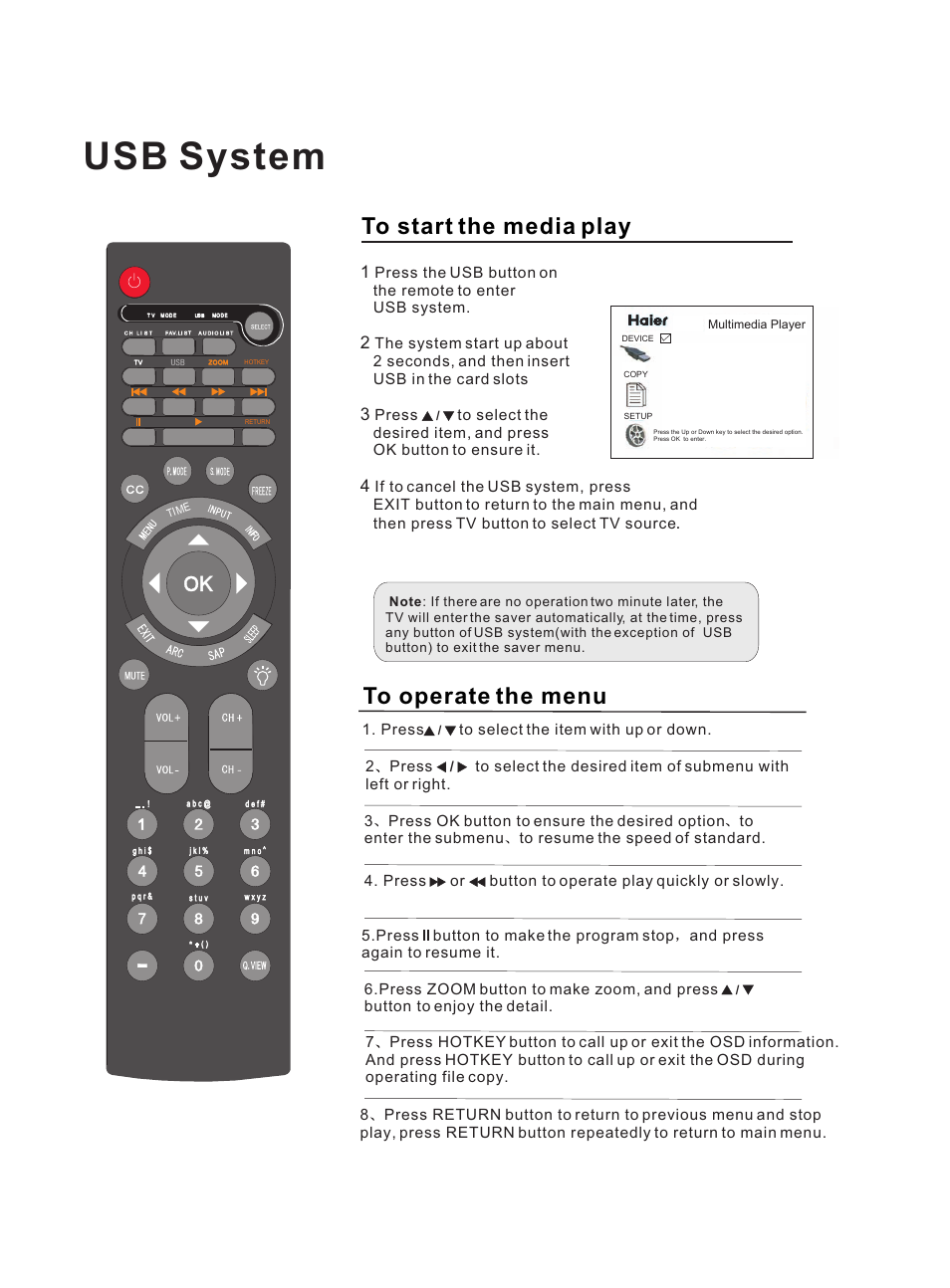 Usb system | haier HL37E User Manual | Page 38 / 50