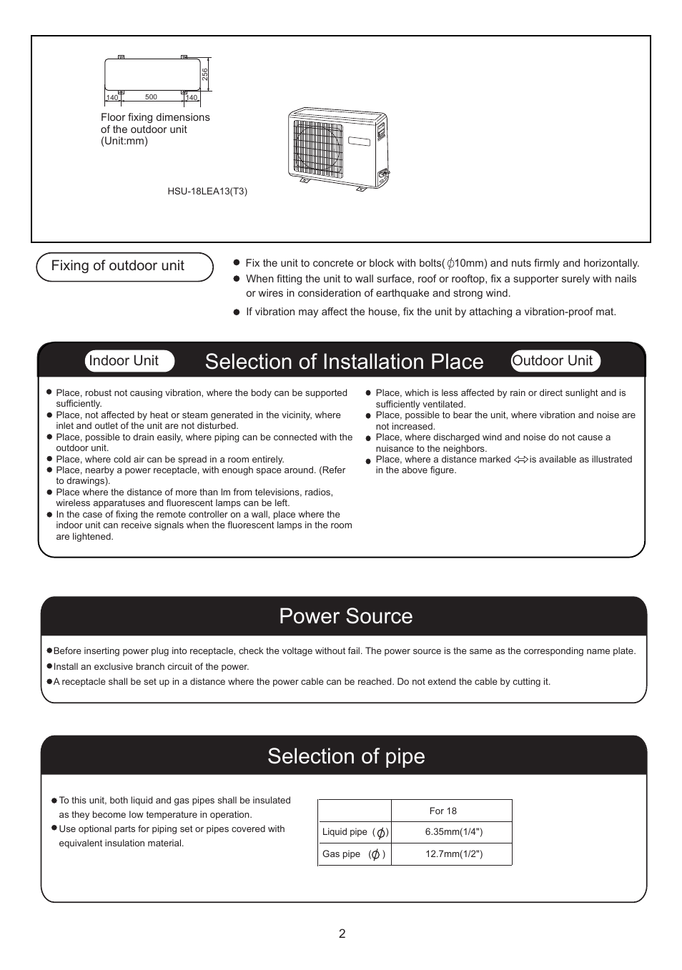 Fixing of outdoor unit indoor unit, Outdoor unit | haier 001051 User Manual | Page 2 / 8