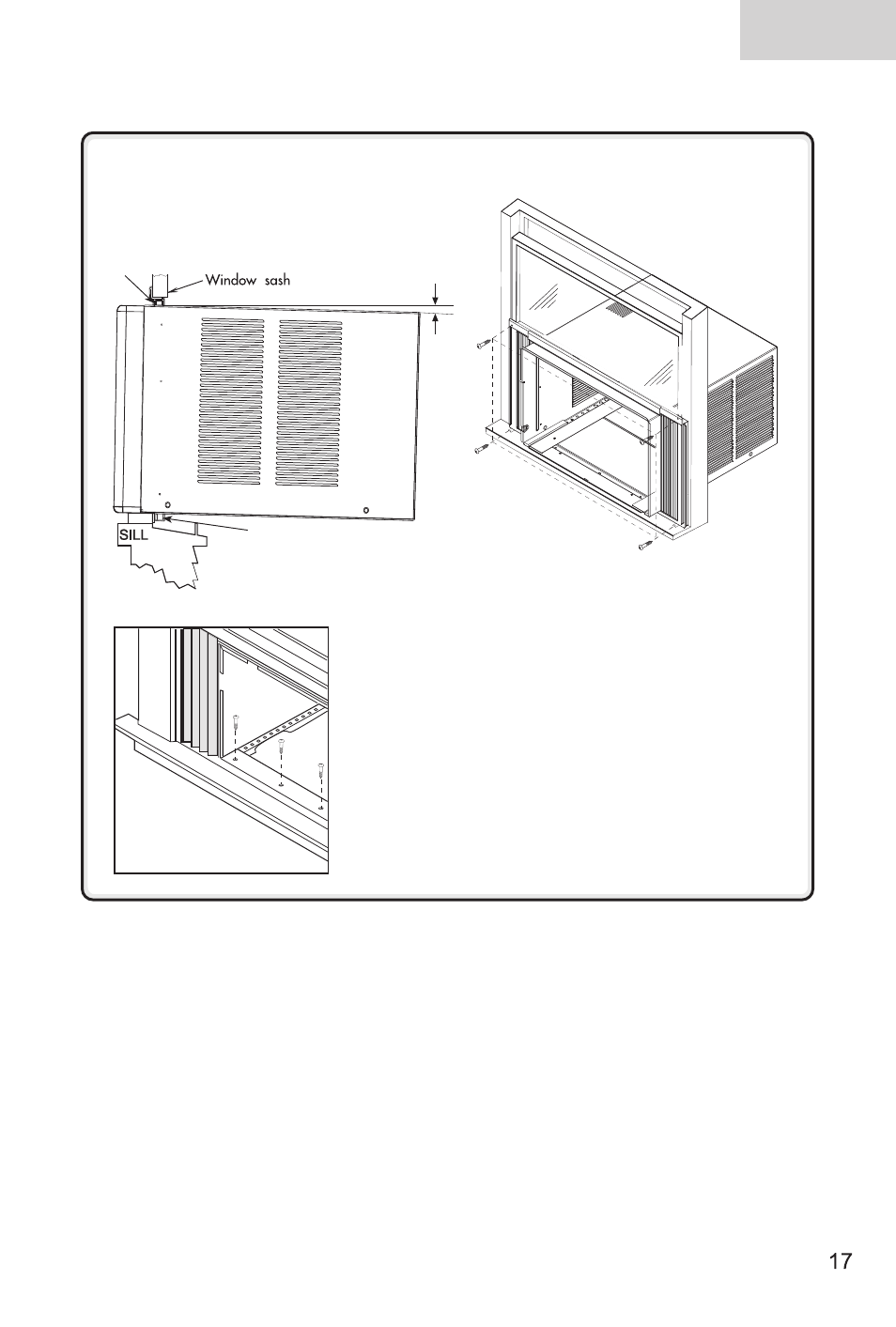 English, Install outer case in window | haier ESA3125 User Manual | Page 19 / 24