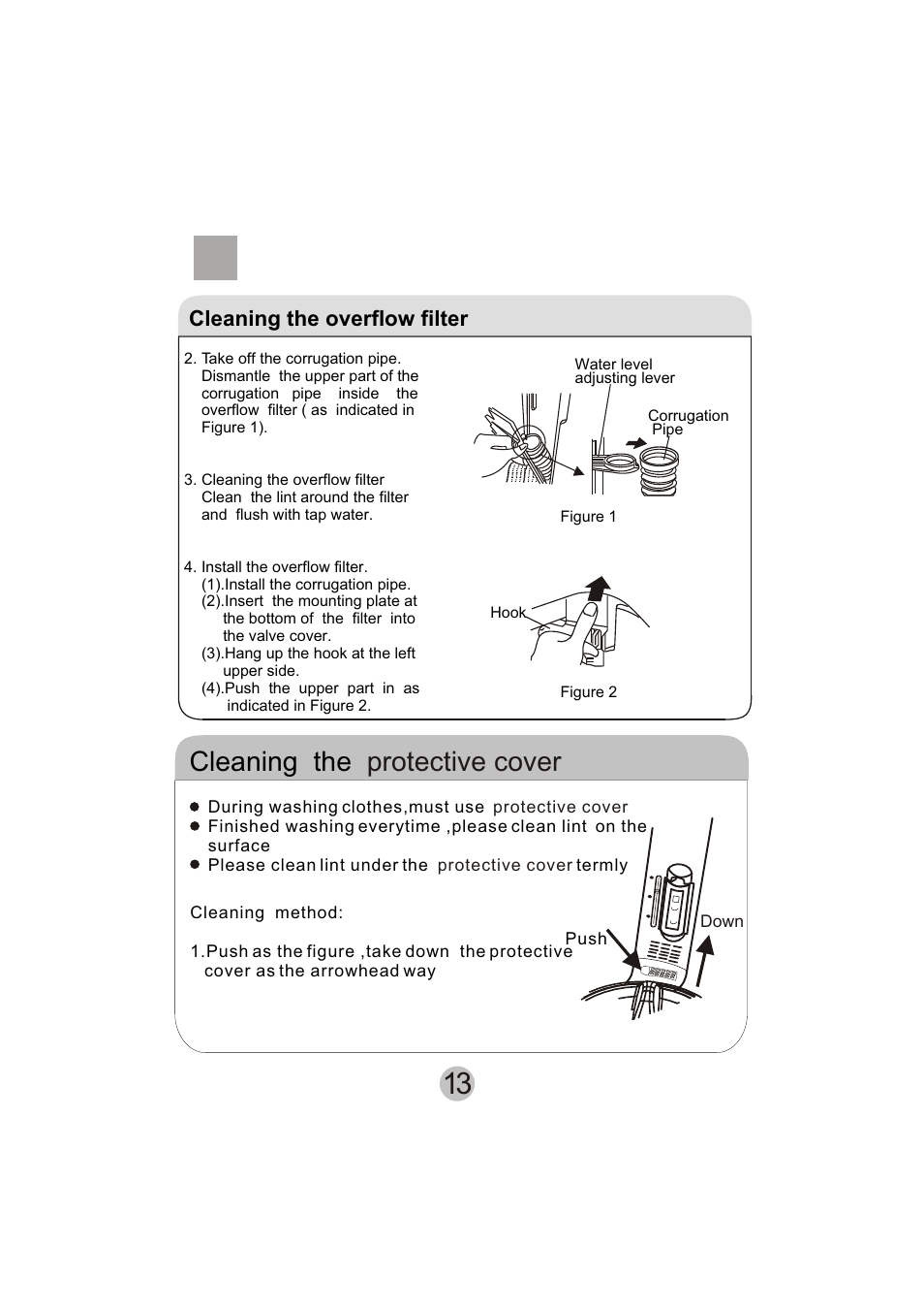 Cleaning the protective cover, Cleaning the overflow filter | haier A6-707 User Manual | Page 15 / 17