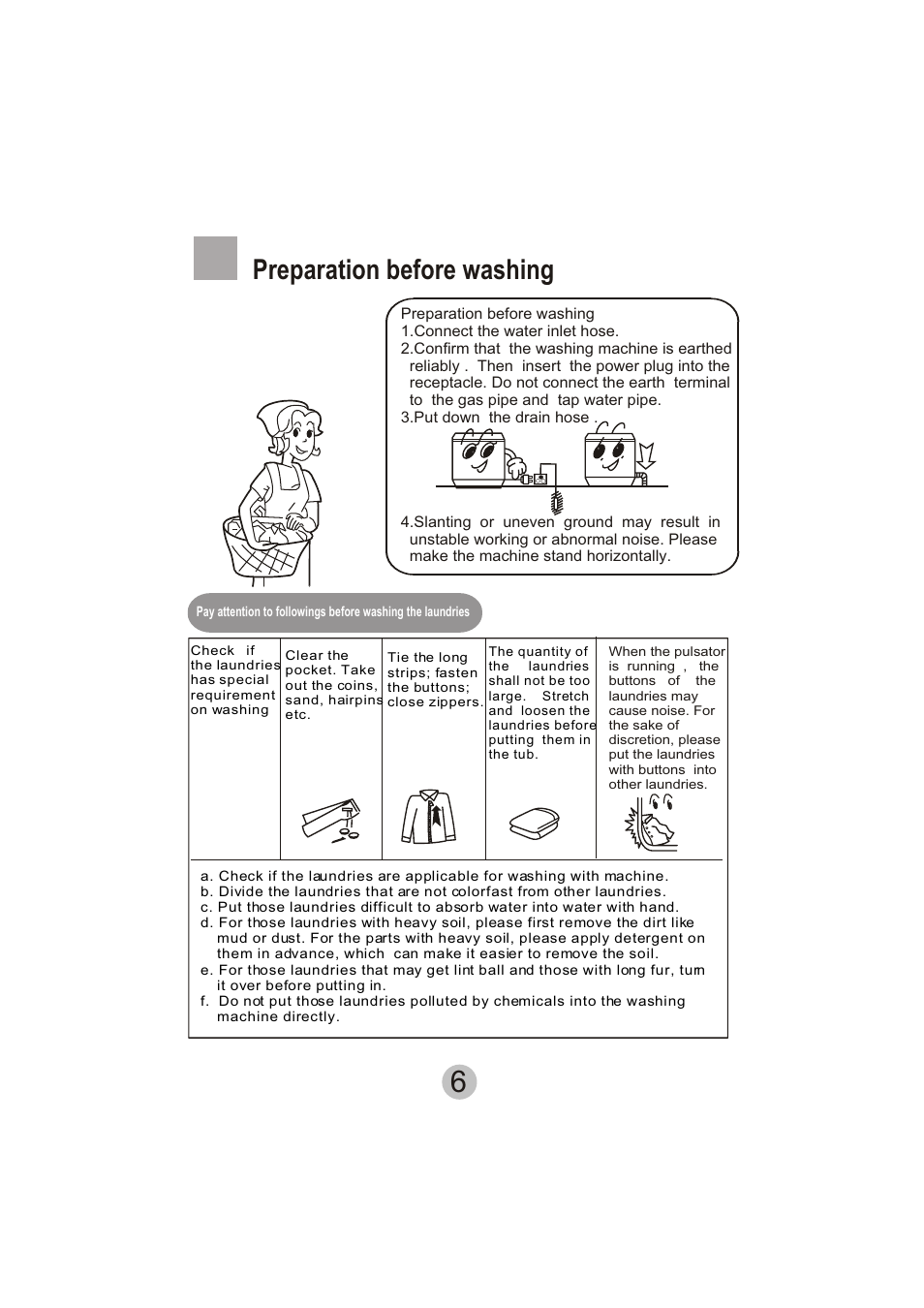 Preparation before washing | haier A6-707 User Manual | Page 8 / 17