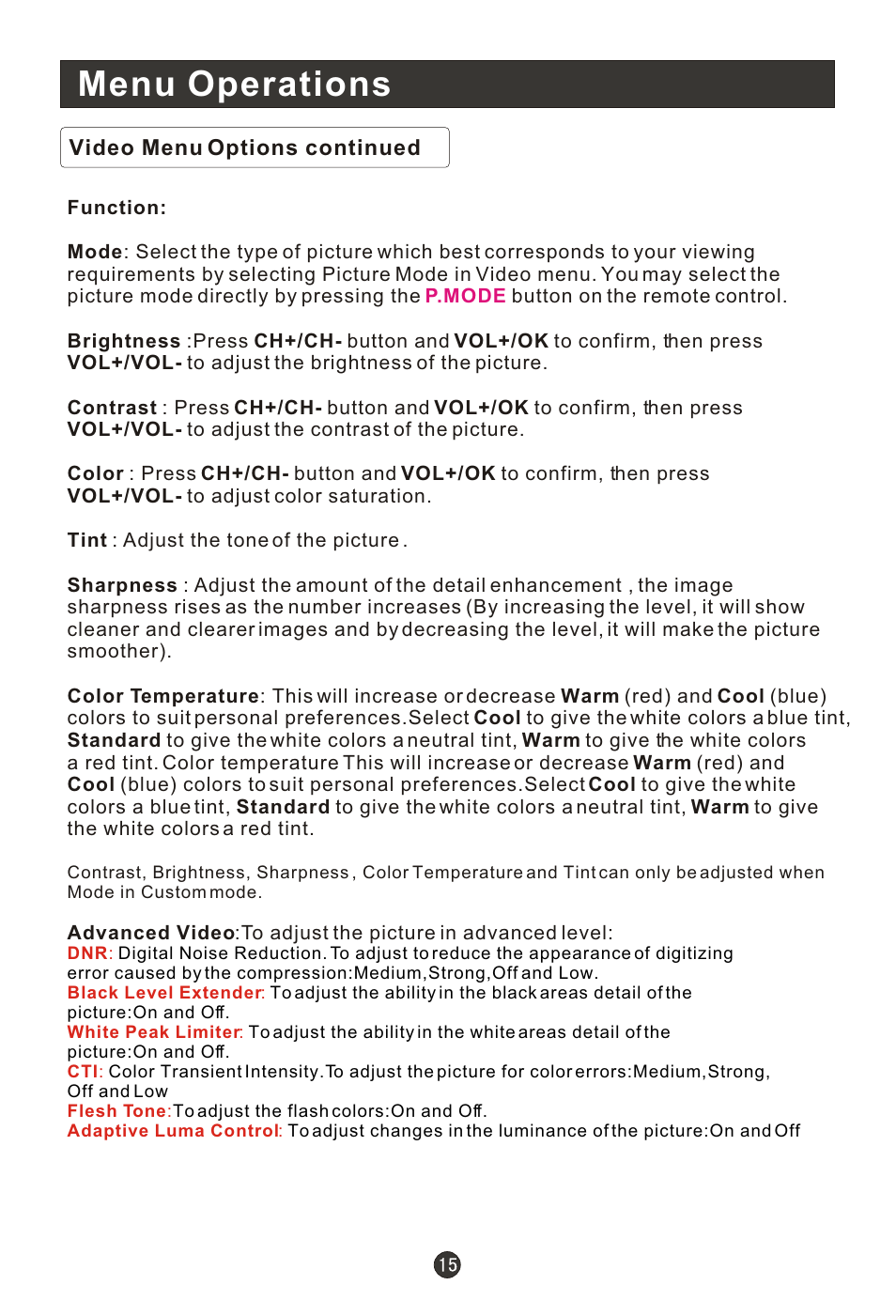 Menu operations | haier HL15RW User Manual | Page 20 / 47