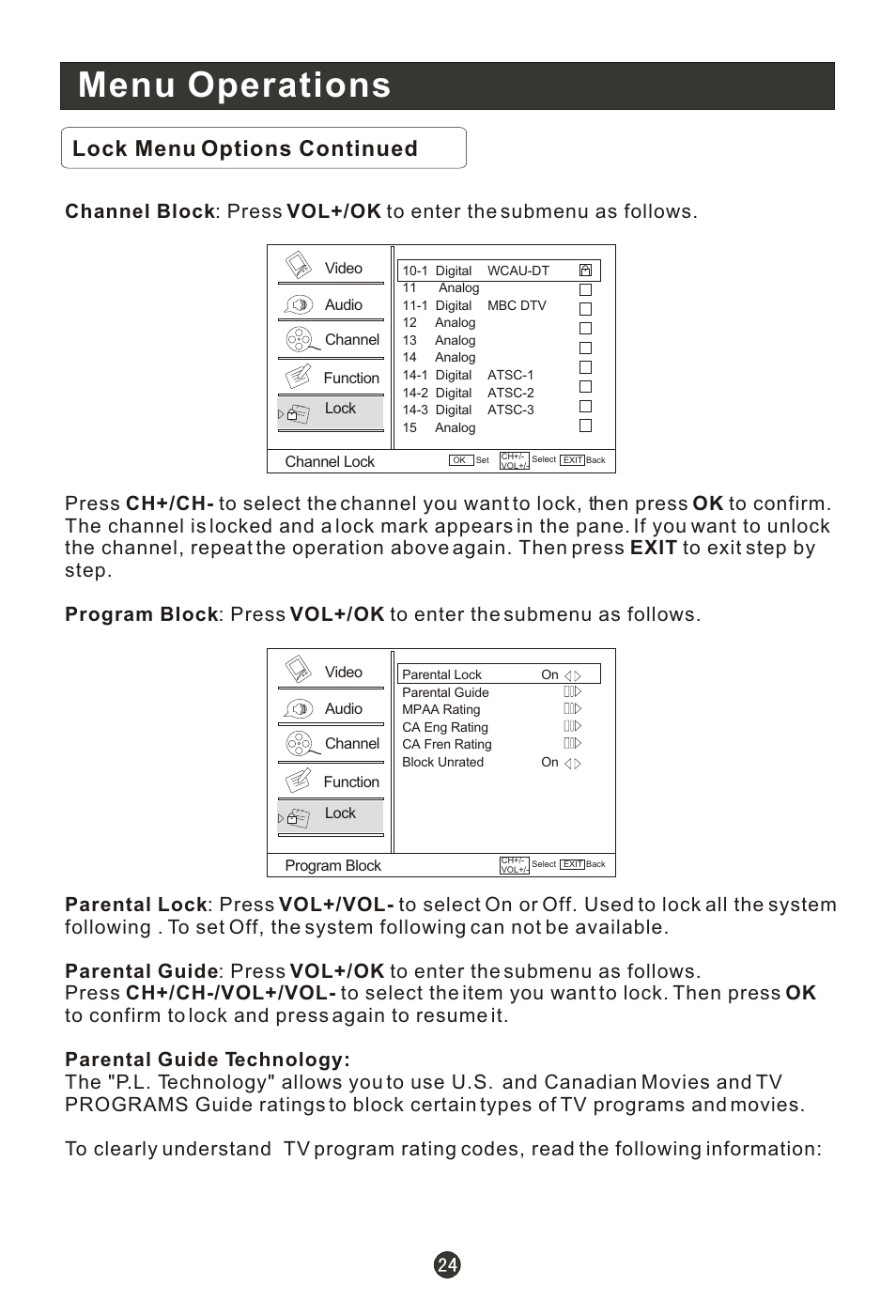 Menu operations, Lock menu options continued | haier HL15RW User Manual | Page 29 / 47