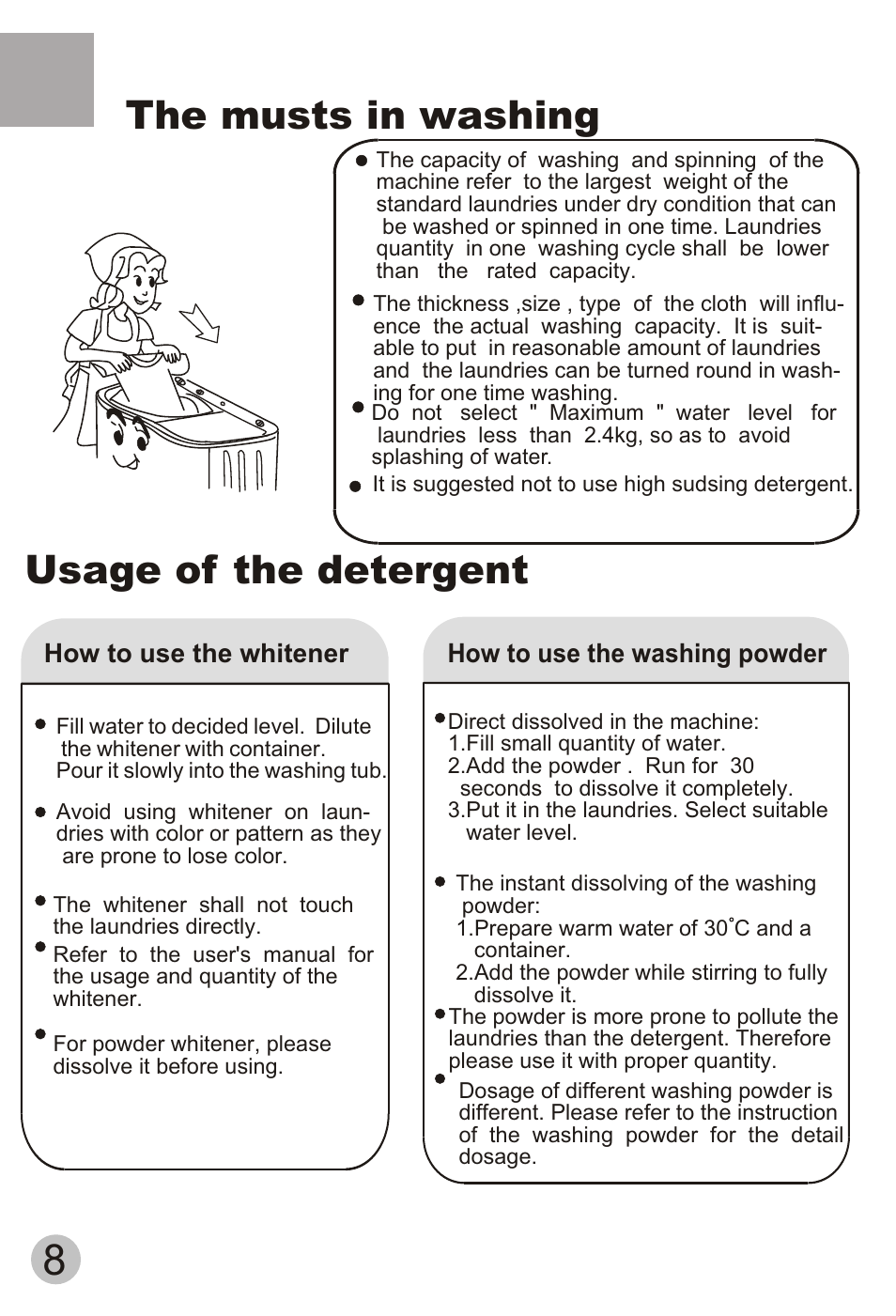 The musts in washing, Usage of the detergent | haier HWM75-113S User Manual | Page 10 / 20