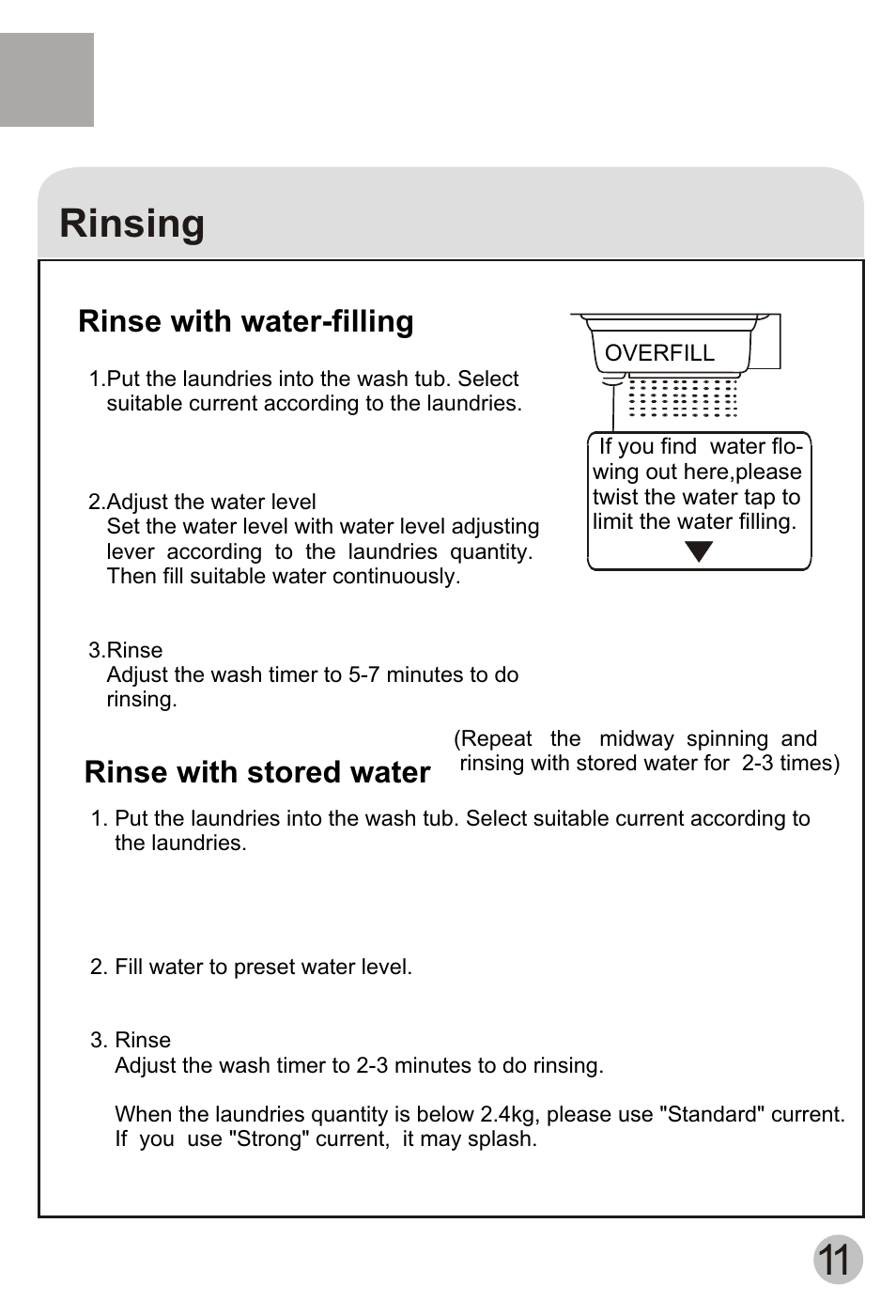 Rinsing, Rinse with stored water rinse with water-filling | haier HWM75-113S User Manual | Page 13 / 20