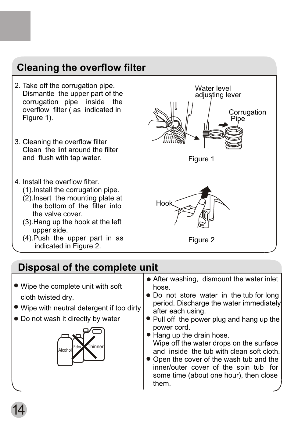 Cleaning the overflow filter, Disposal of the complete unit | haier HWM75-113S User Manual | Page 16 / 20