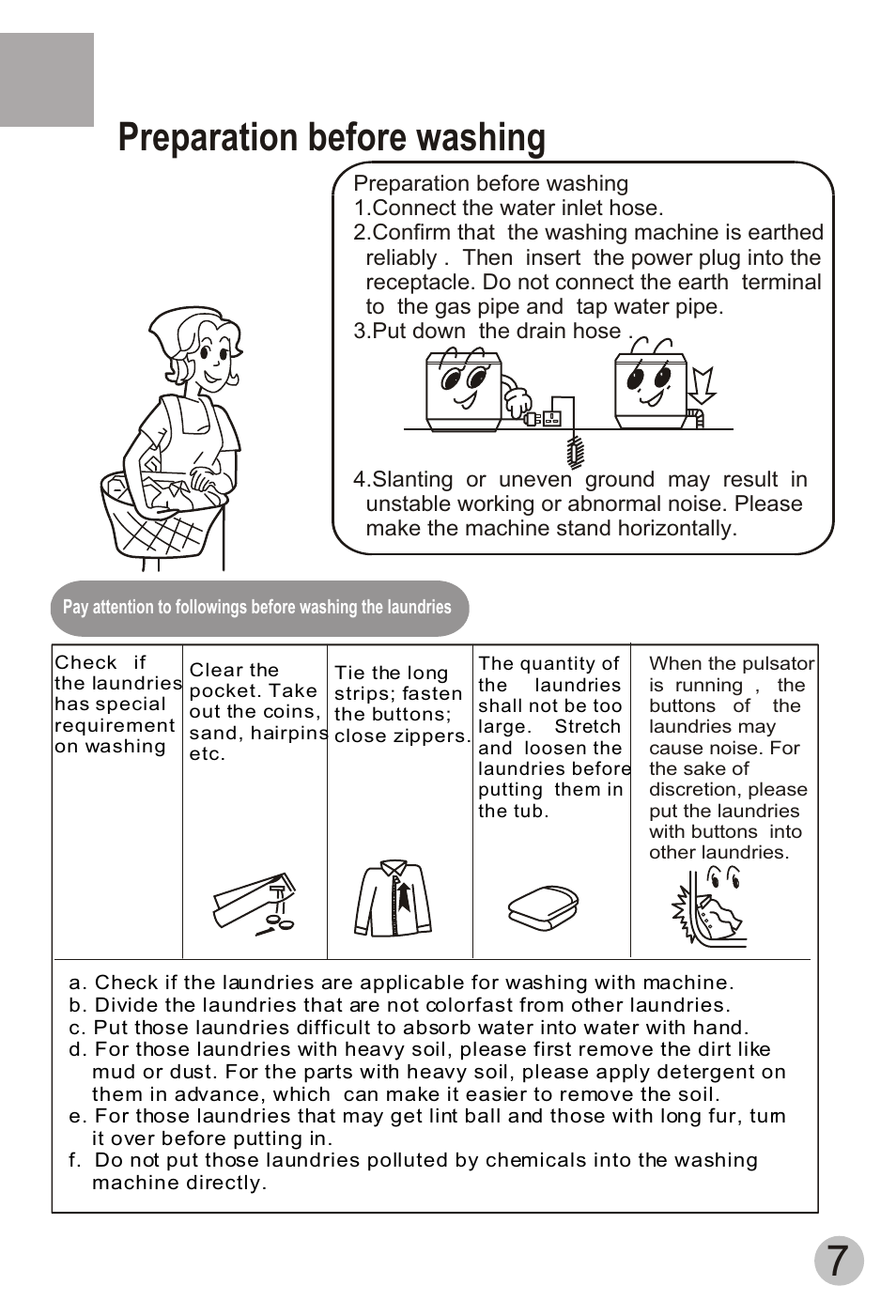 Preparation before washing | haier HWM75-113S User Manual | Page 9 / 20