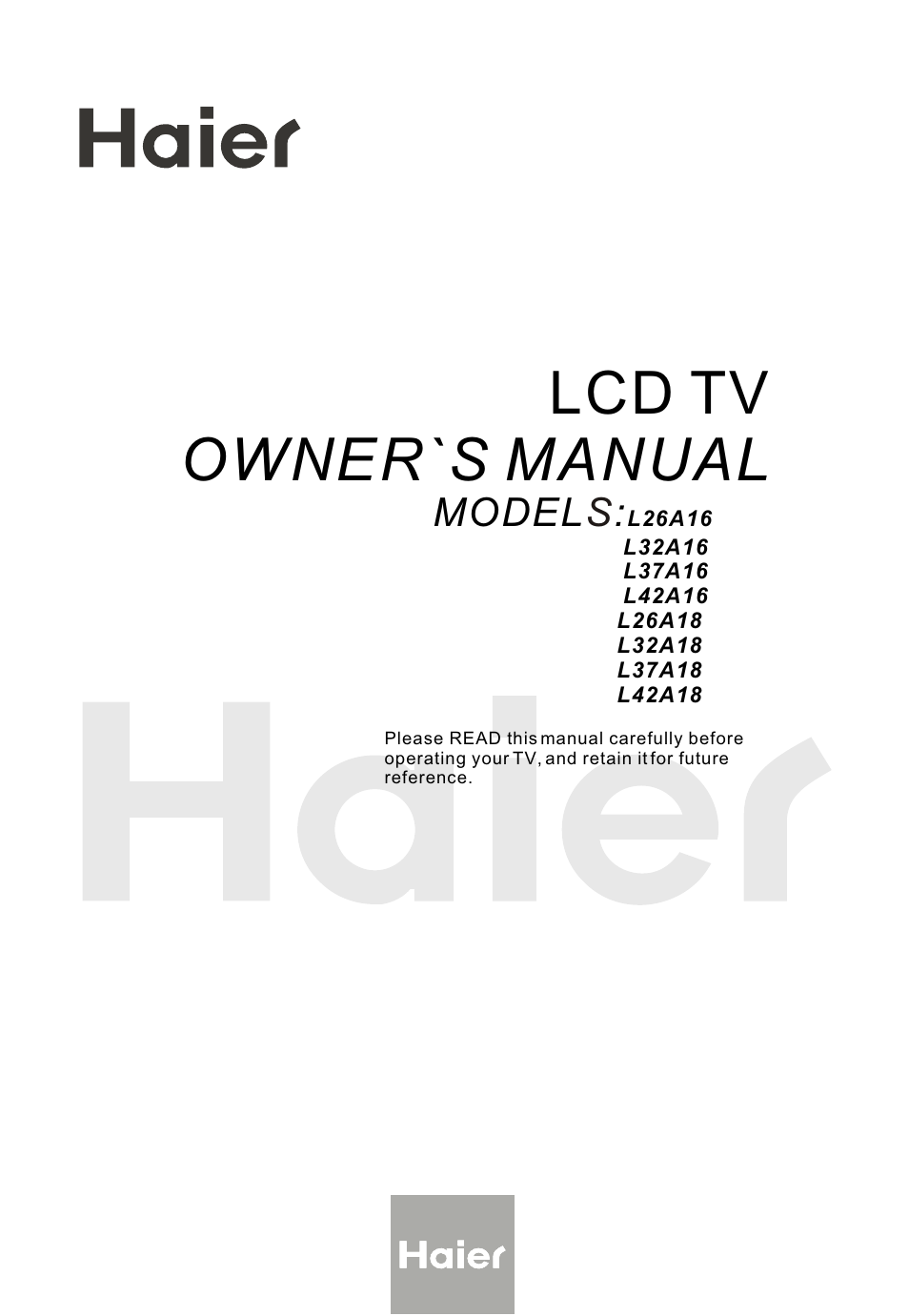 haier L26A16 User Manual | 38 pages