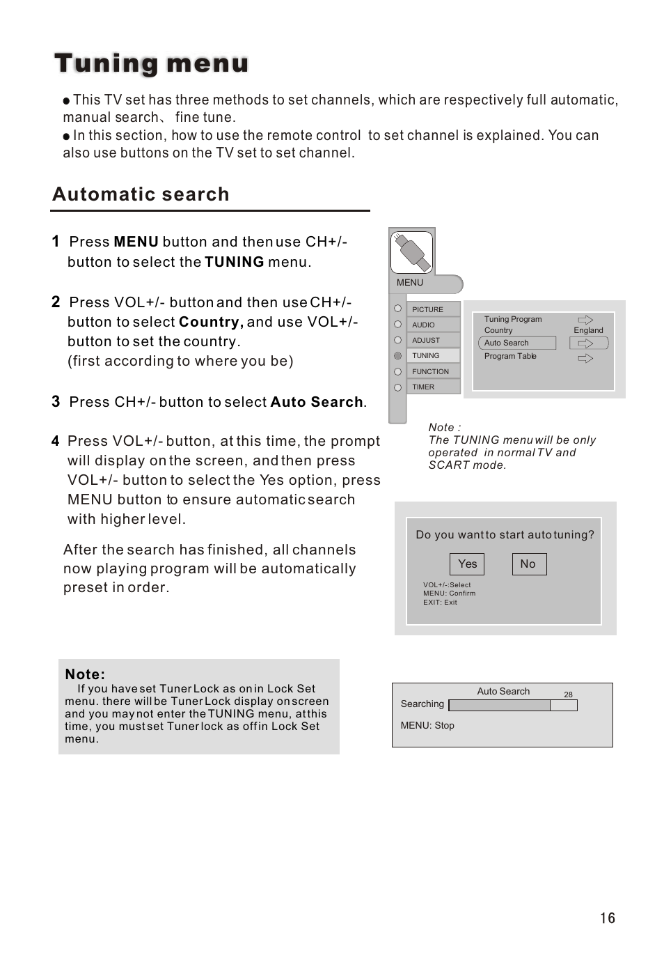 Т³гж 17, Tuning menu, Automatic search | haier L26A16 User Manual | Page 17 / 38