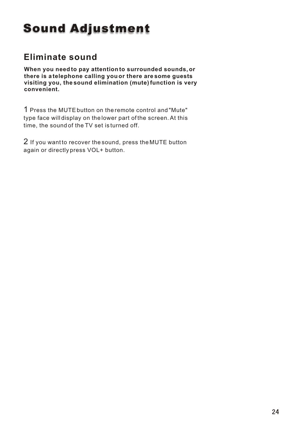 Т³гж 25, Sound adjustment, Eliminate sound | haier L26A16 User Manual | Page 25 / 38