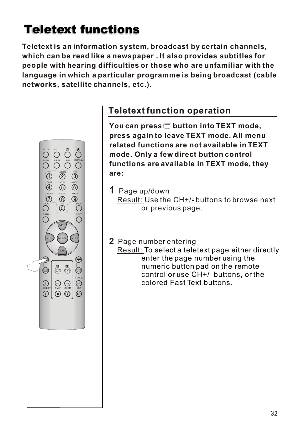 Т³гж 33, Teletext functions, Teletext function operation | haier L26A16 User Manual | Page 33 / 38