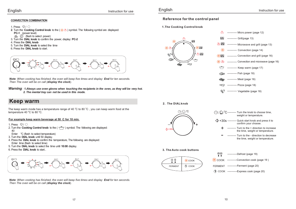 Keep warm, English, Reference for the control panel | Warning | haier EB-3190EC User Manual | Page 13 / 16