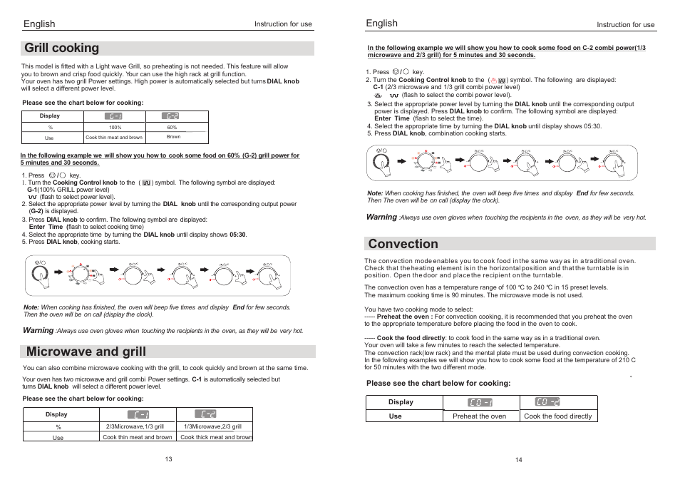 Microwave and grill, Convection, Grill cooking | English, Warning | haier EB-3190EC User Manual | Page 16 / 16