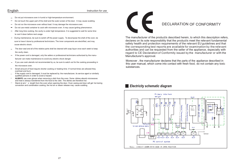 Declaration of conformity, Electricity schematic diagram, English | haier EB-3190EC User Manual | Page 3 / 16