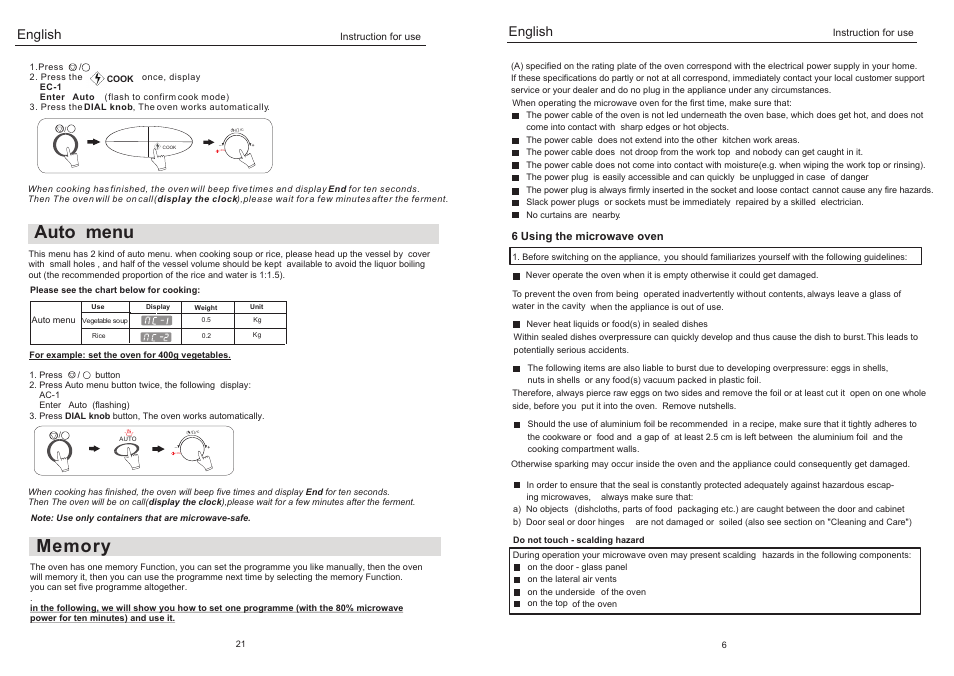 Auto menu, English | haier EB-3190EC User Manual | Page 9 / 16