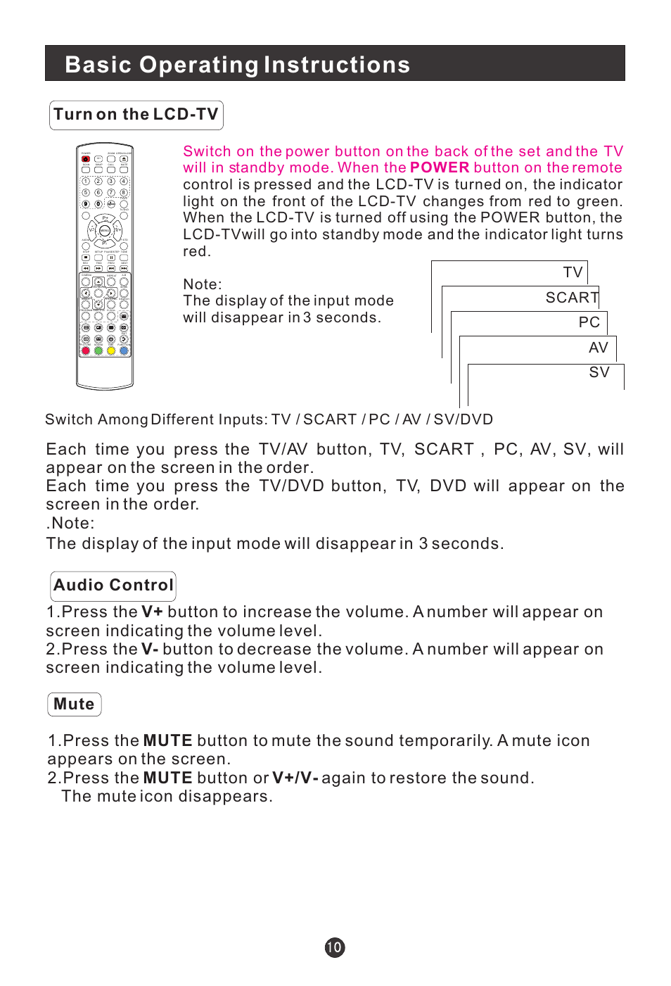 Basic operating instructions, Turn on the lcd-tv | haier L1920A-C User Manual | Page 12 / 34