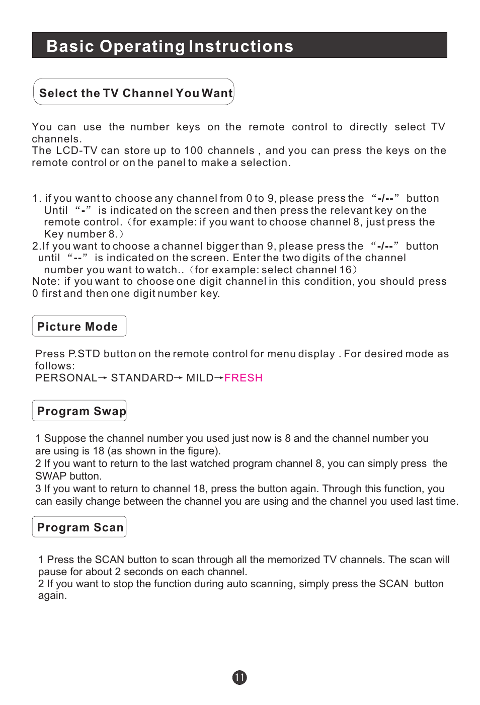 Basic operating instructions | haier L1920A-C User Manual | Page 13 / 34