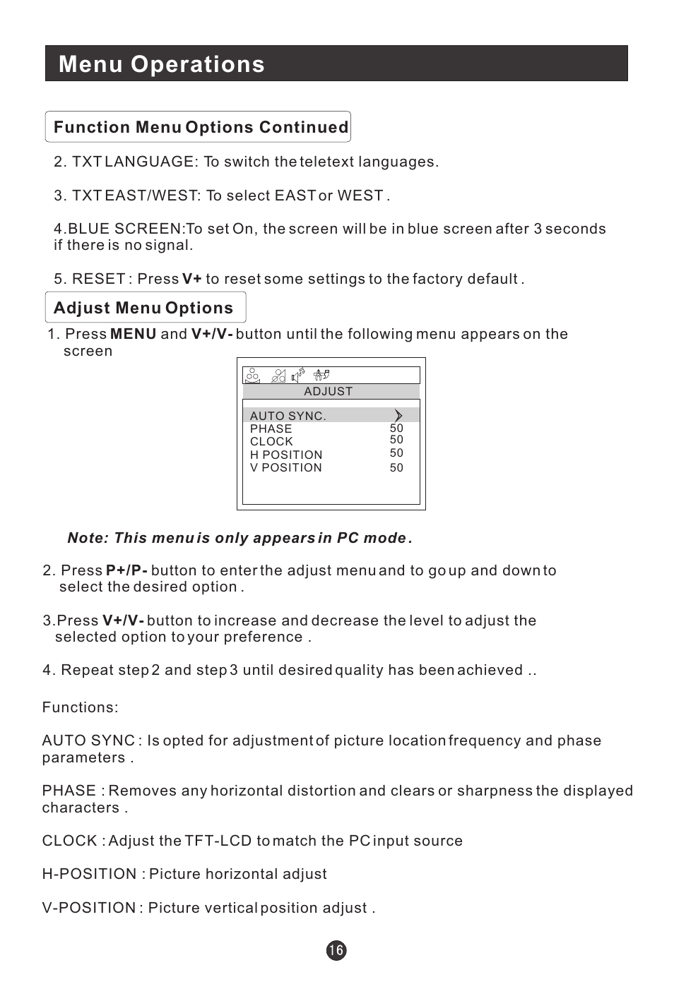 Menu operations | haier L1920A-C User Manual | Page 18 / 34