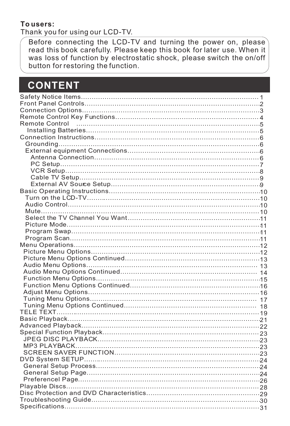 Content | haier L1920A-C User Manual | Page 2 / 34