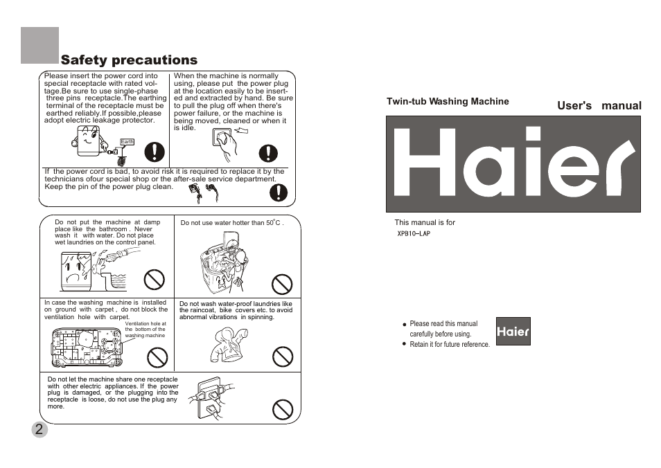 haier XPB10-LAP User Manual | 9 pages