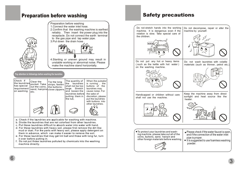 Preparation before washing, Safety precautions | haier XPB10-LAP User Manual | Page 3 / 9