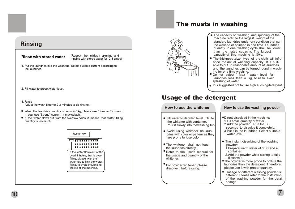 The musts in washing, Usage of the detergent, Rinsing | haier XPB10-LAP User Manual | Page 5 / 9