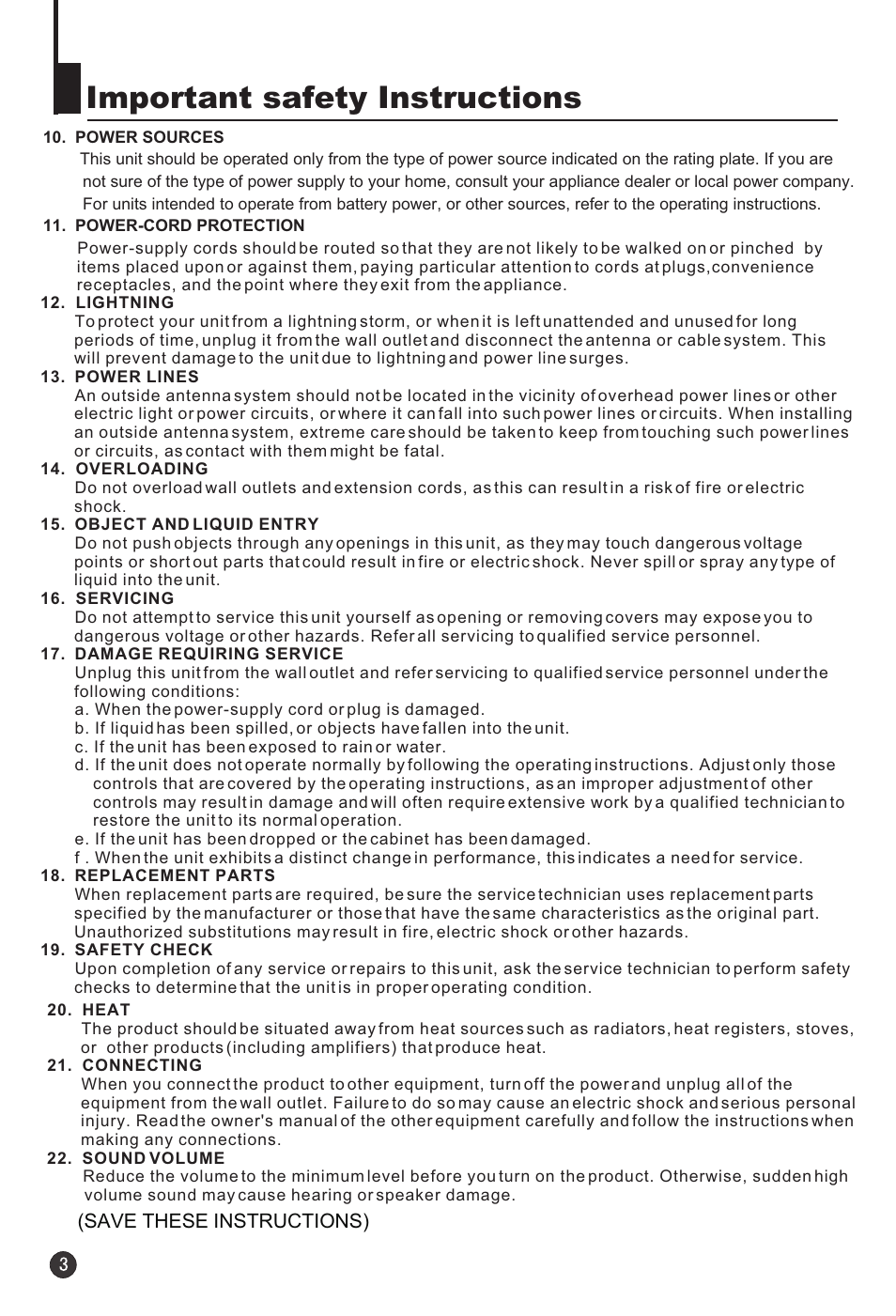 Important safety instructions, Save these instructions) | haier HTF21S32 User Manual | Page 4 / 24