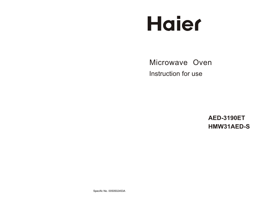 haier AED-3190ET User Manual | 8 pages