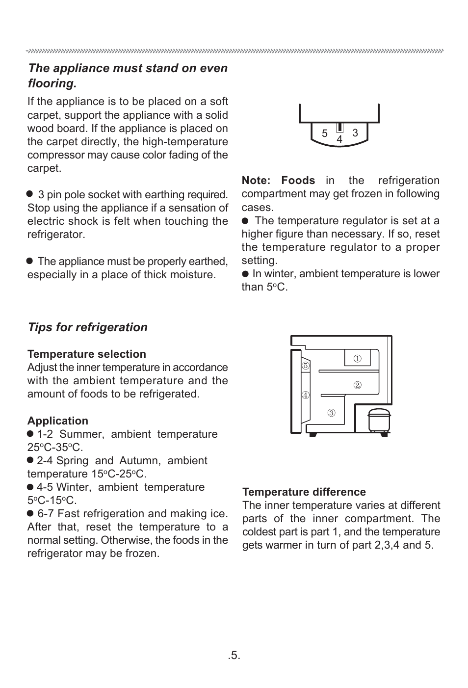 Basic operation, The appliance must stand on even flooring, Tips for refrigeration | haier HR-170T User Manual | Page 7 / 14