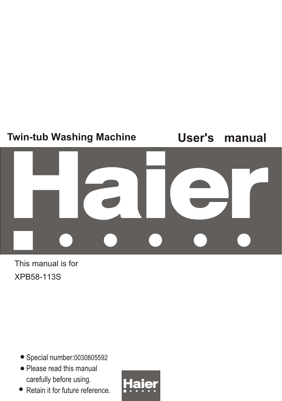 haier XPB58-113S User Manual | 18 pages