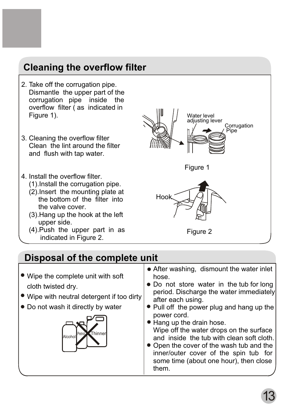 Cleaning the overflow filter, Disposal of the complete unit | haier XPB58-113S User Manual | Page 15 / 18