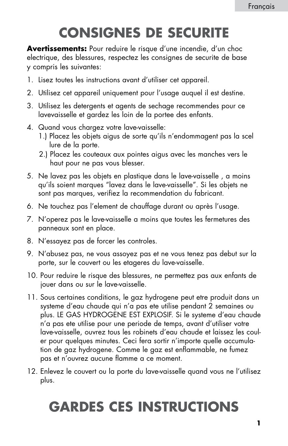 Consignes de securite, Gardes ces instructions | haier DWL2825 User Manual | Page 35 / 100