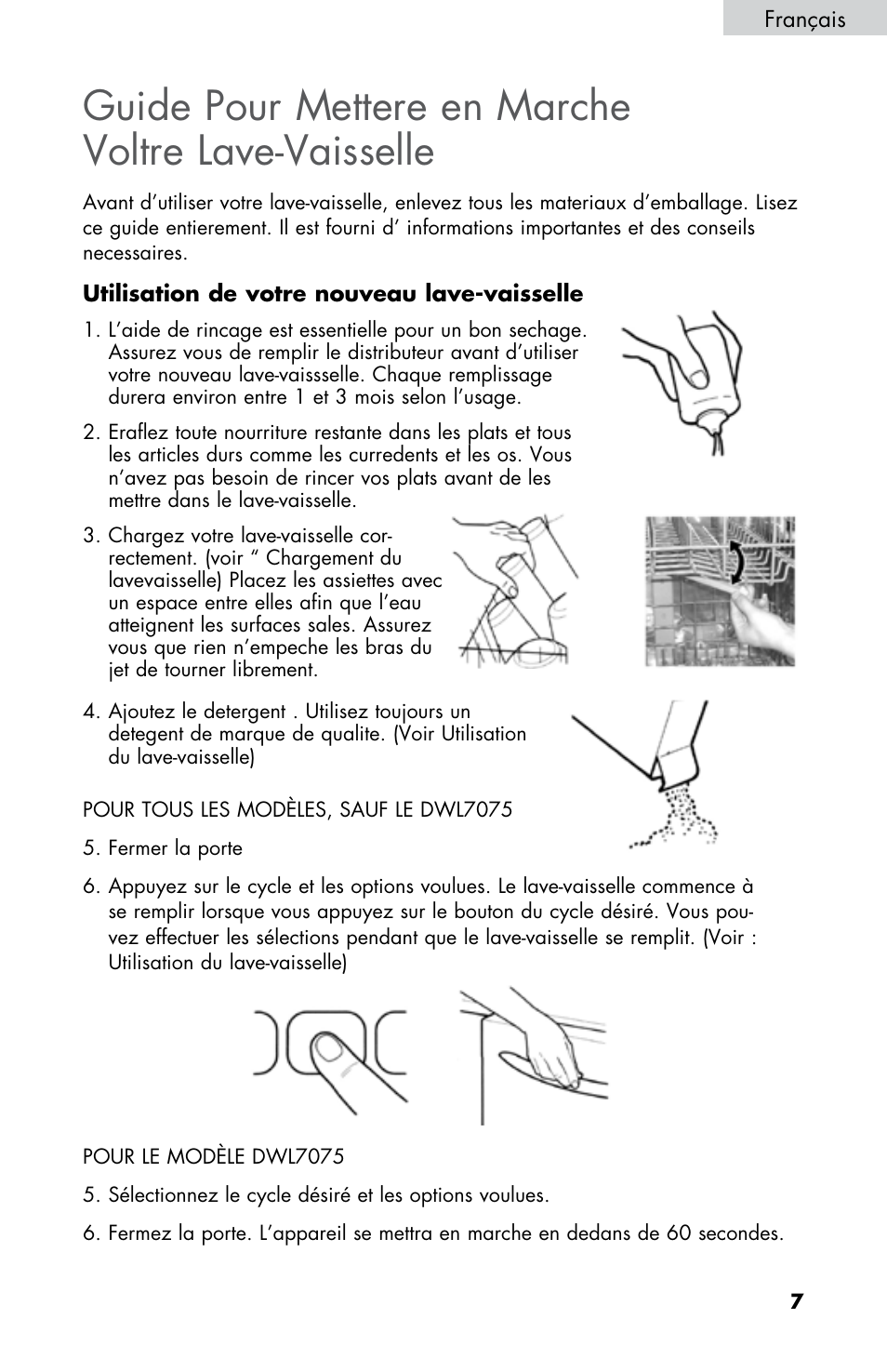Guide pour mettere en marche voltre lave-vaisselle | haier DWL2825 User Manual | Page 41 / 100