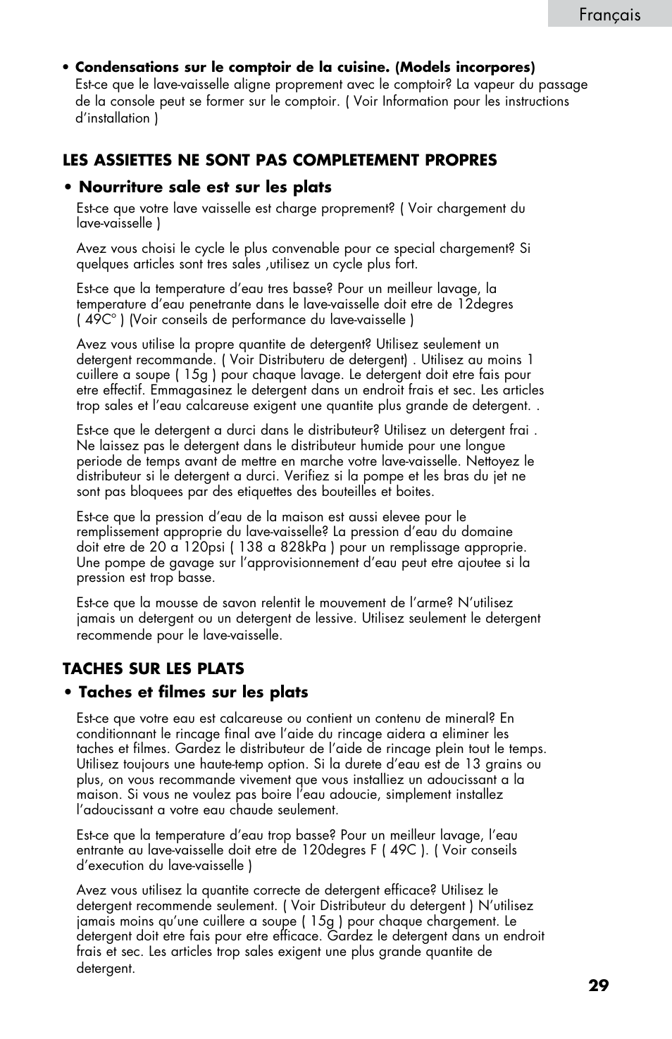 Français | haier DWL2825 User Manual | Page 63 / 100