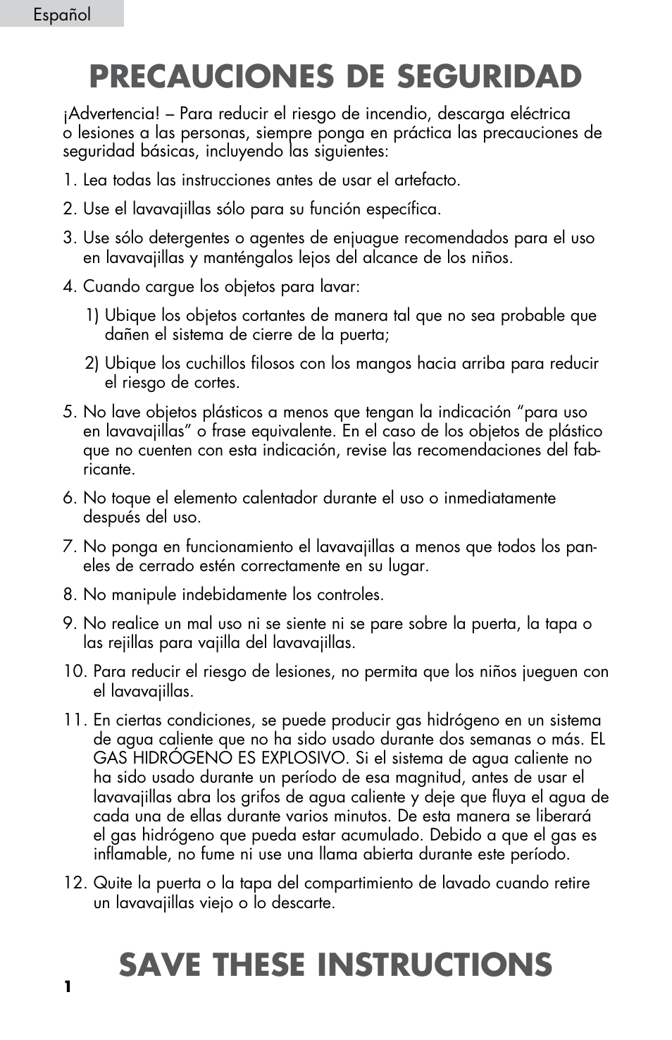 Precauciones de seguridad, Save these instructions | haier DWL2825 User Manual | Page 68 / 100
