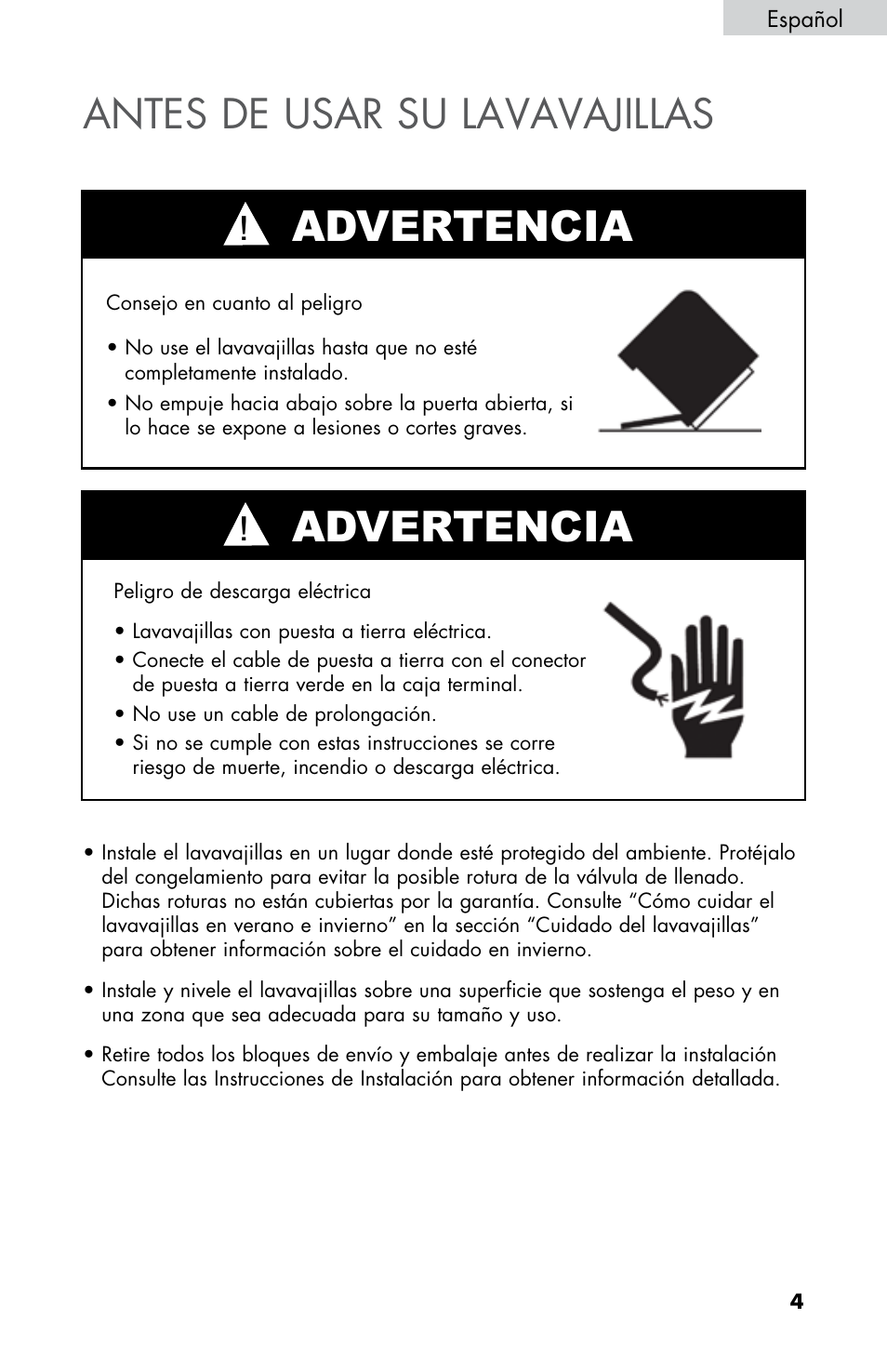 Advertencia advertencia | haier DWL2825 User Manual | Page 71 / 100