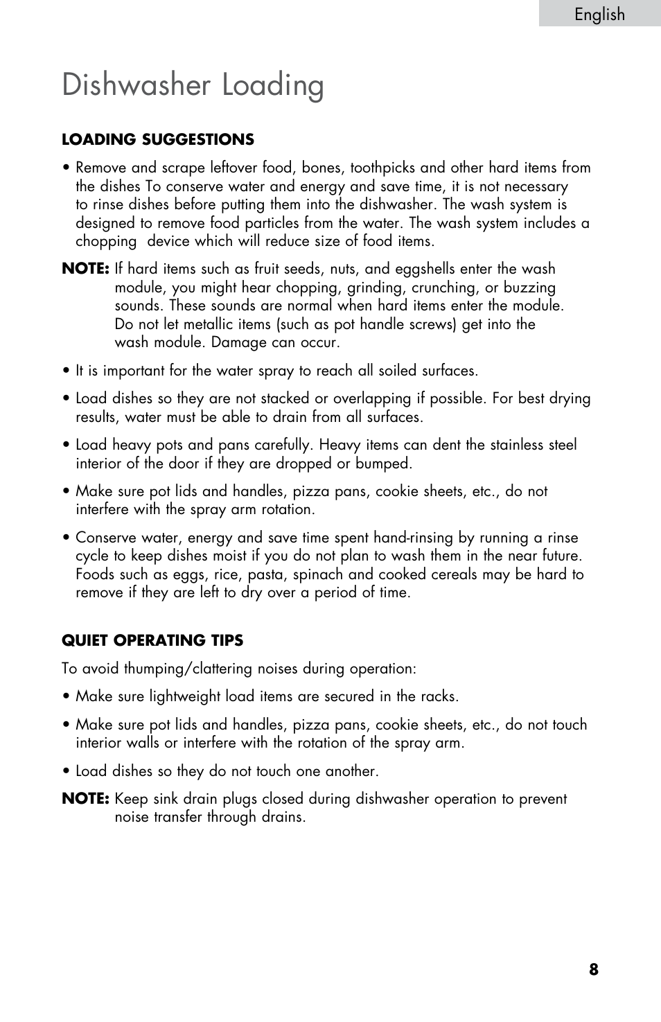 Dishwasher loading | haier DWL2825 User Manual | Page 9 / 100