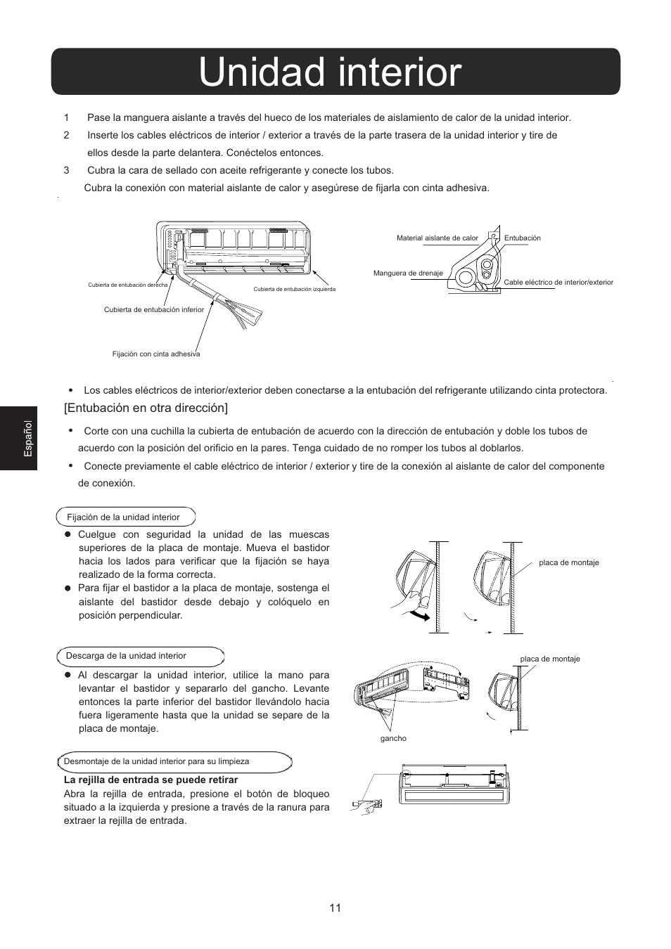 Unidad interior, Entubación en otra dirección | haier 0010516146 User Manual | Page 12 / 36