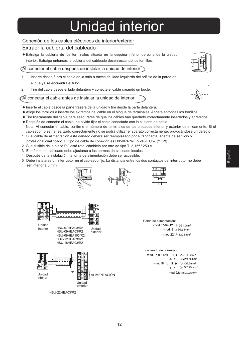Unidad interior, Extraer la cubierta del cableado | haier 0010516146 User Manual | Page 13 / 36