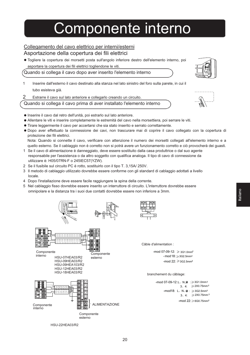 Componente interno, Asportazione della copertura dei fili elettrici | haier 0010516146 User Manual | Page 21 / 36