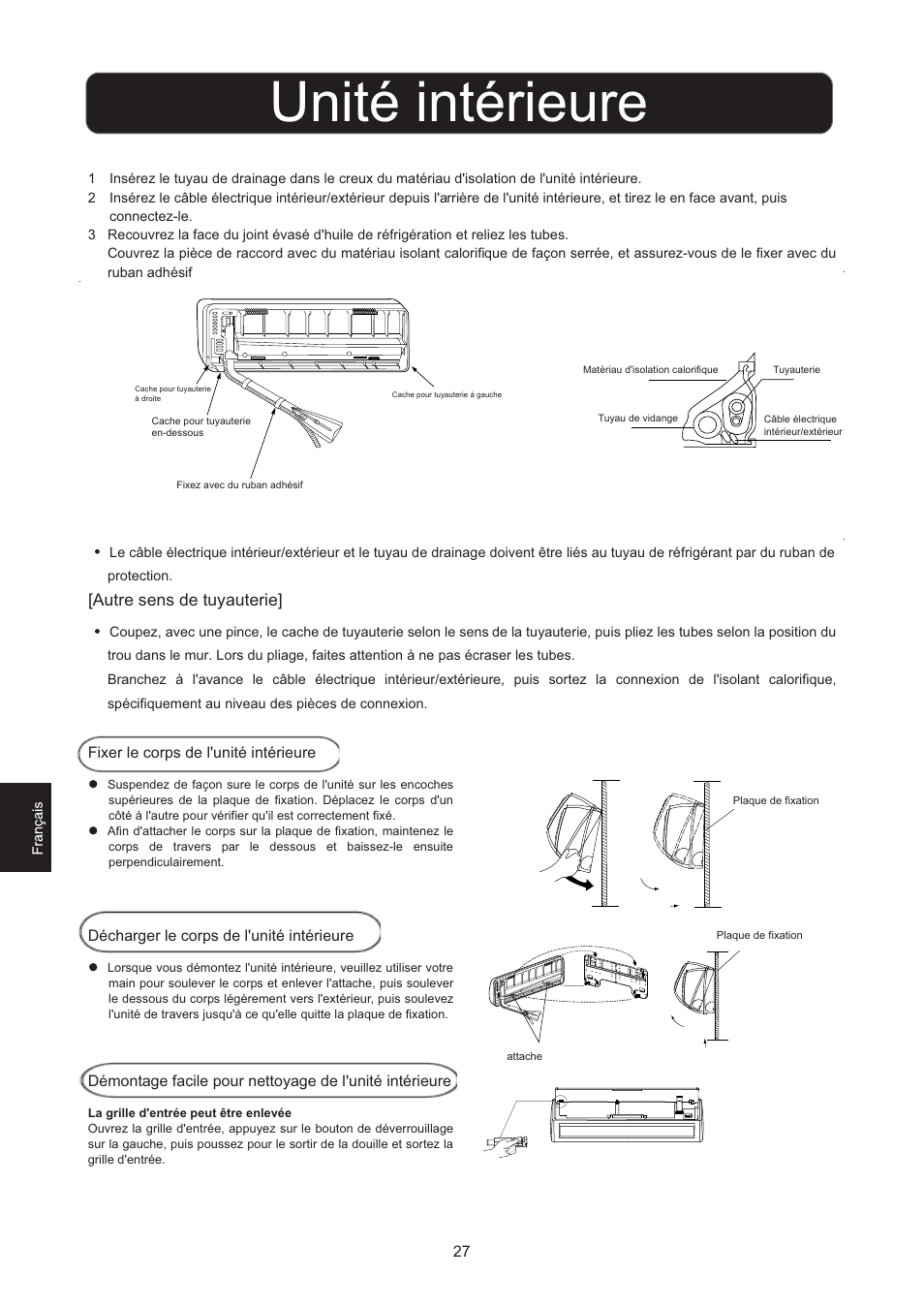 Unité intérieure, Autre sens de tuyauterie | haier 0010516146 User Manual | Page 28 / 36