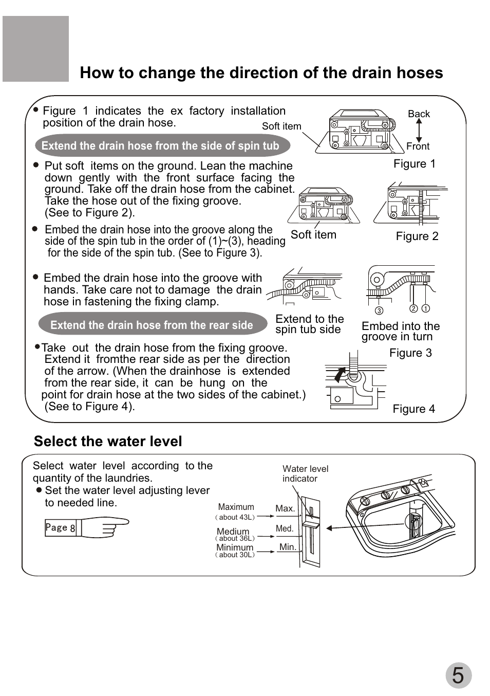 How to change the direction of the drain hoses, Select the water level | haier HWM60-111S User Manual | Page 7 / 18