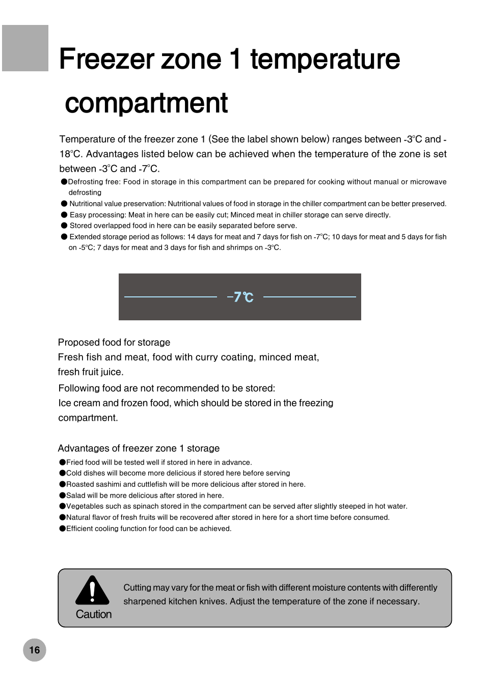 Freezer zone 1 temperature compartment, Caution | haier HRF-288K User Manual | Page 18 / 28