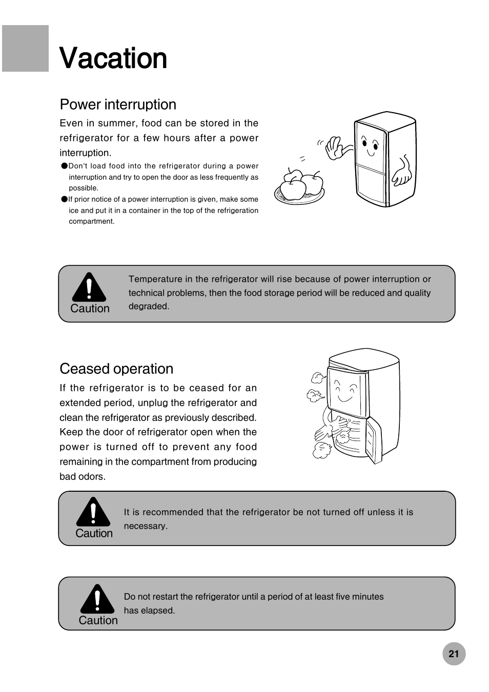 Vacation, Power interruption, Ceased operation | haier HRF-288K User Manual | Page 23 / 28