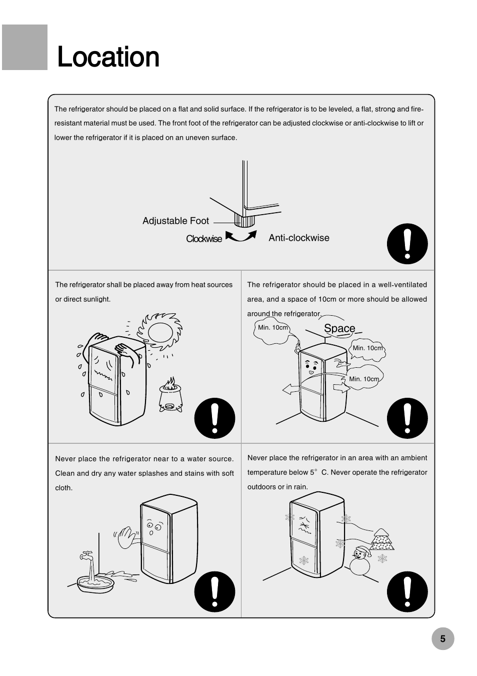 Location, Space | haier HRF-288K User Manual | Page 7 / 28