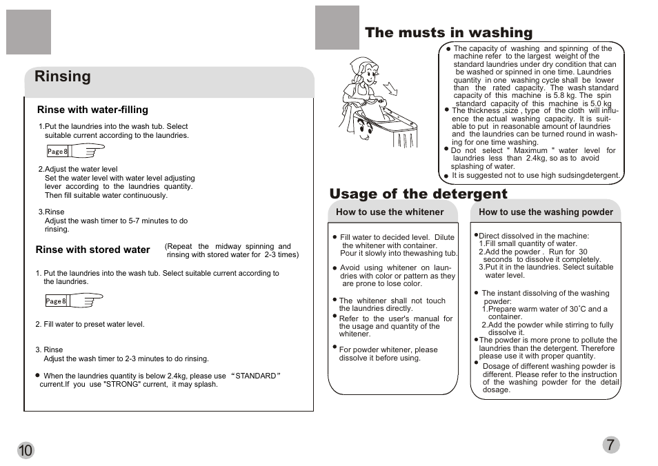 Rinsing, The musts in washing, Usage of the detergent | haier HWM60-113S User Manual | Page 9 / 10