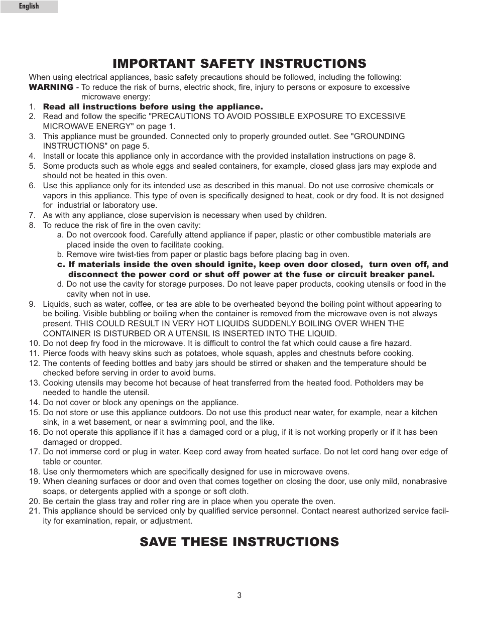 Important safety instructions, Save these instructions | haier MWM10100SS User Manual | Page 4 / 19