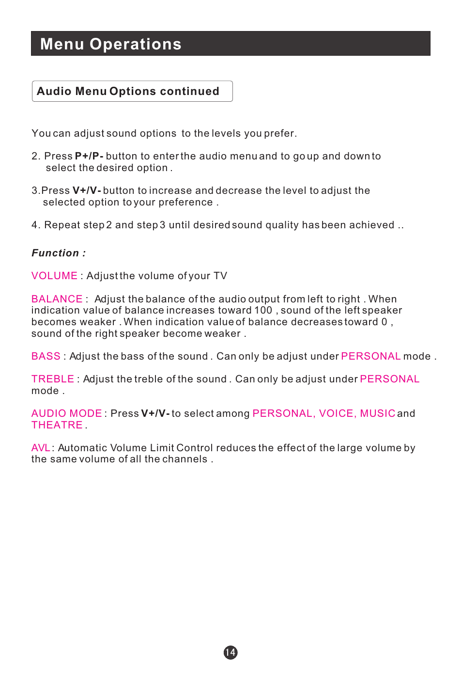 Menu operations | haier L15C10A User Manual | Page 16 / 35