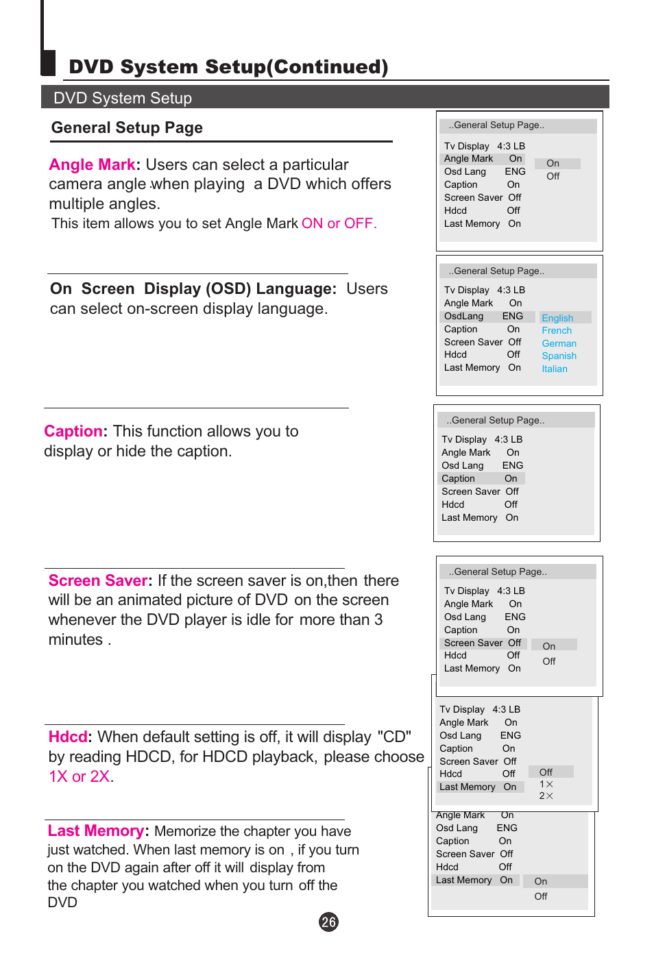 Dvd system setup(continued), Dvd system setup | haier L15C10A User Manual | Page 28 / 35