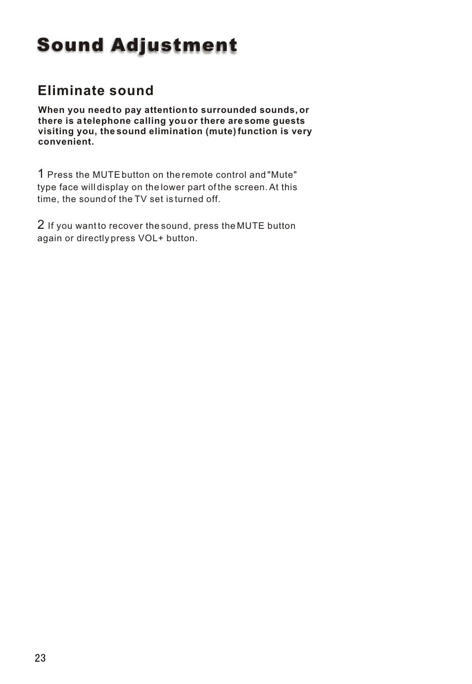 Т³гж 24, Sound adjustment, Eliminate sound | haier L32A18-A User Manual | Page 24 / 44